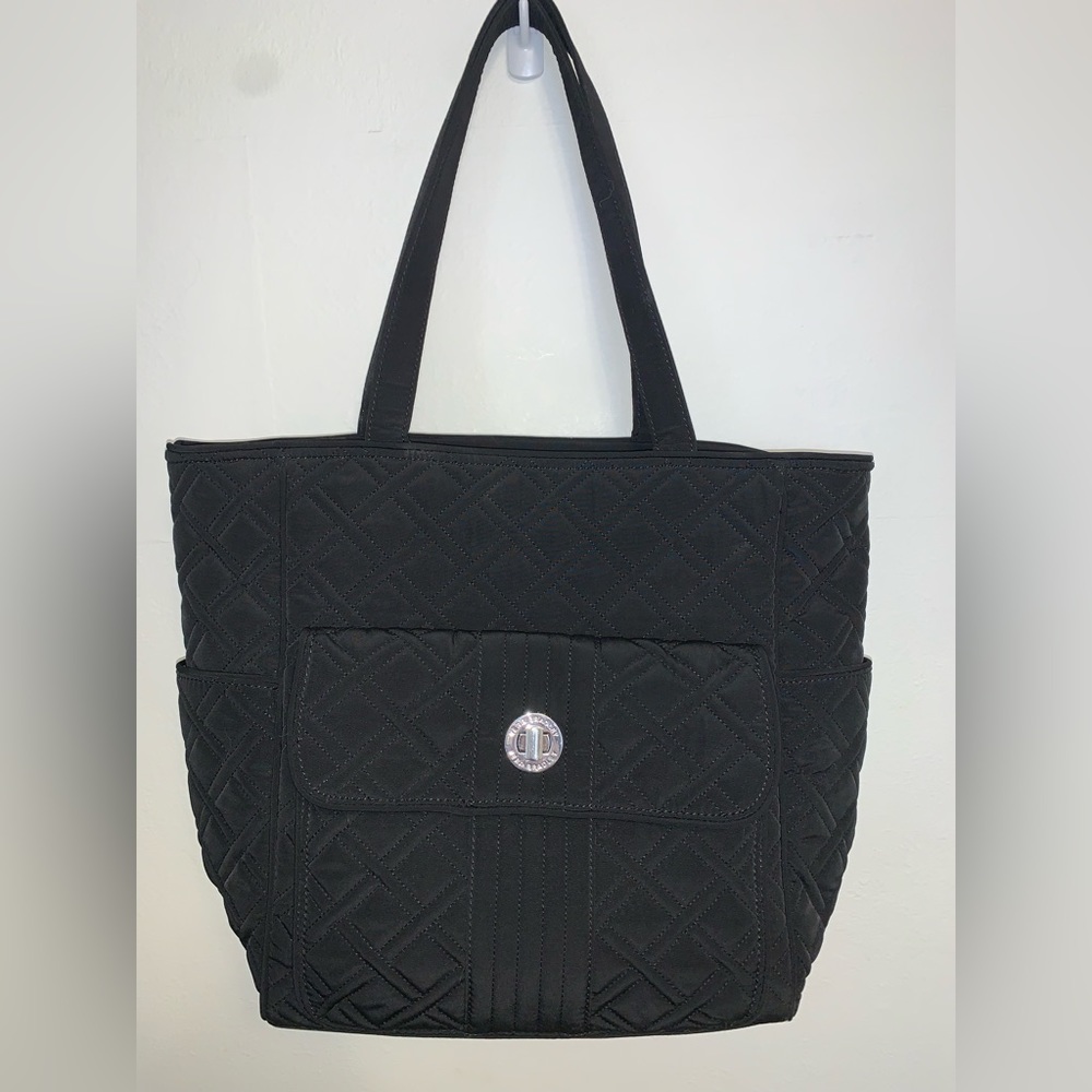 NWOT Women’s Vera Bradley Sleek & Chic Solid Black Quilted Tote Bag Purse Silver